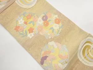 紗　唐織　花輪・秋草模様織り出し袋帯